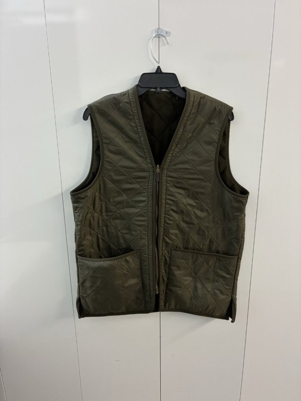 Barbour Quilted Vest Mens Medium Green Full Zip Waistcoat Gilet Riding